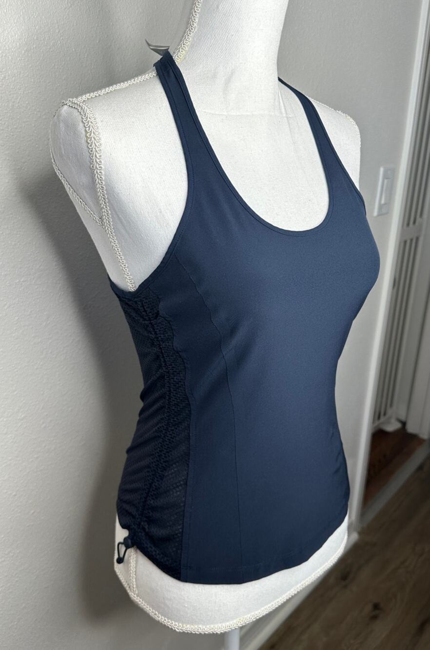 Athleta Navy Blue Mesh Racerback Tank Top XXS – Adjustable Sides Activewear